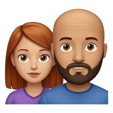 Couple. A bald man with dark brown beard and a girl with light skin. She is a redhead and has dark yellow brown auburn hair. Different skincolor. She has very light skin. sticker