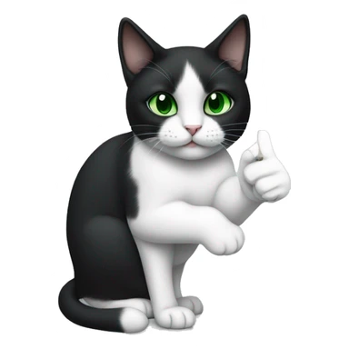 Black and white cat with green eyes Holding the finger in the middle sticker