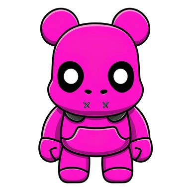Cool Bearbrick toy wearing a pink balaclava with KAWS signature X eyes visible through the mask openings sticker