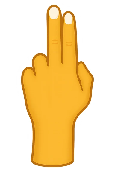 Female palm with two fingers up, matching the pose in the reference image, normal emoji style with transparent background, white nails. Variant 3 with subtle skin tone variation. sticker