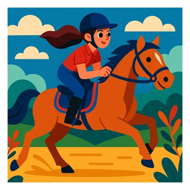 equestrian girl riding a horse, vibrant and dynamic sticker
