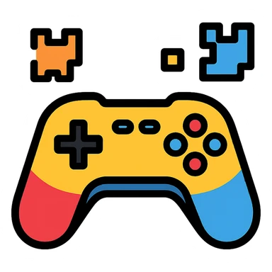 game controller and pixel elements, bold colors, modern gaming website logo sticker