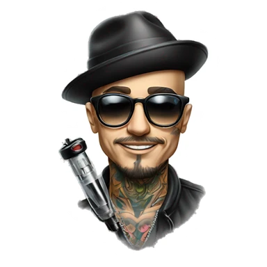 hat and glasses man tattoo artist with tattoo holding tattoo machine sticker