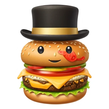 A burger with a top hat sticker