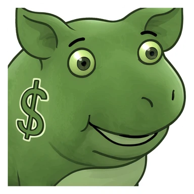 cartoon pig with dollar signs in its eyes and cash in its hooves, inspired by the 'paypig' meme sticker