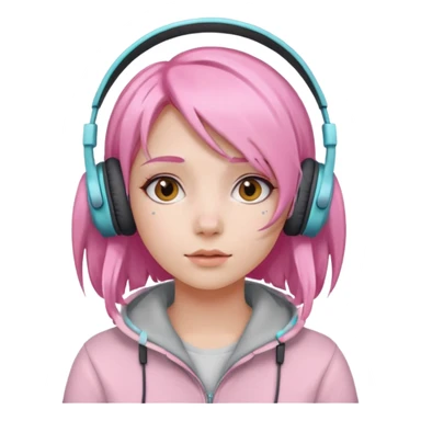 Girl with pastel pink hair and headphones sticker