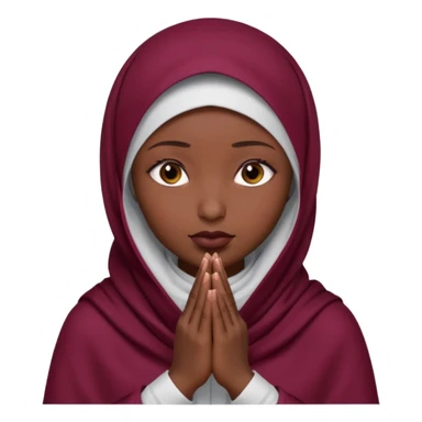 darkskin muslim black woman praying with burgundy hijab hyper realistic face, islamic prayer position  sticker