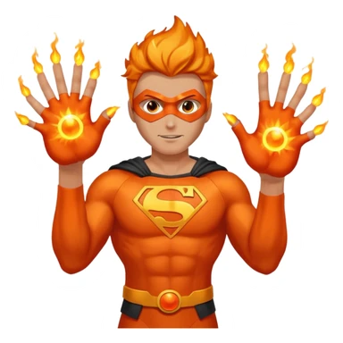 A superhero with two fireballs on his hand sticker