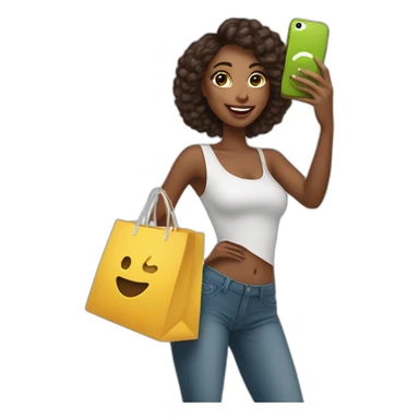 influencer taking selfie with a shopping bag sticker