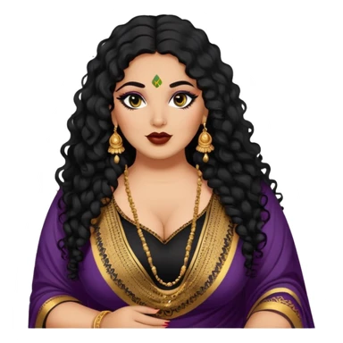 big plus size, medium deep skin, long black curly hair, baddie,pretty, makeup, lipgloss, black eyeliner, loose dupatta, indian
 sticker
