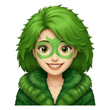 female in green fur coat like grinch sticker