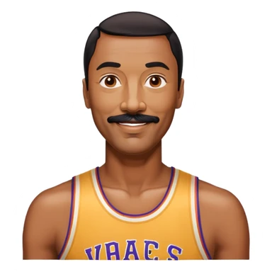 Wilt Chamberlain, tall, black short hair, mustache, smiling sticker