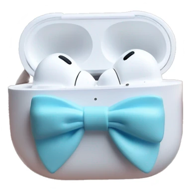 AirPods Pro in a white case with a pastel blue bow on the case sticker