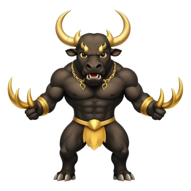 black angry powerful bull with golden horns emoji sticker