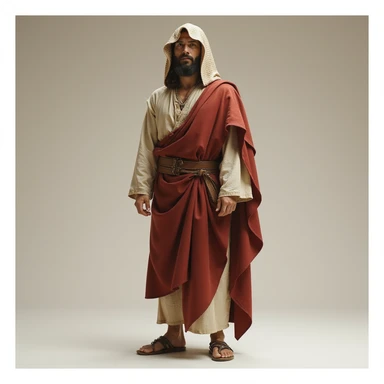 fullbody Jerusalem man in ancient robes, sandals, and head covering, historical Jesus times, photorealistic style sticker