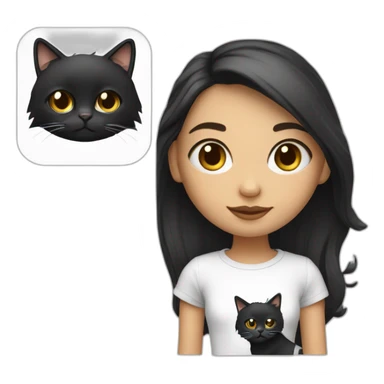 Une fille blanche au chexveux noir et long avec un t-shirt de chat sticker