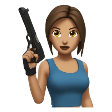 Lara Croft blue top with brown short and pistols sticker