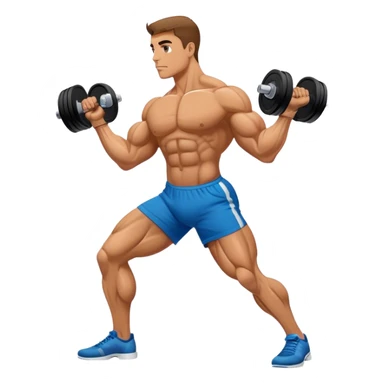 side-view bodybuilder dumbbell lunges sticker