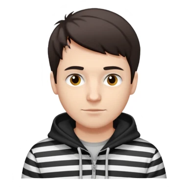 White Man with short dark brown hair and 5 o'clock shadow, black and white stripped hoodie sticker