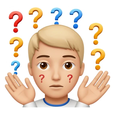 person thinking with question marks and symbols of analysis and experimentation sticker