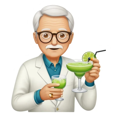 Old white man with glasses putting a pill into a margarita  sticker