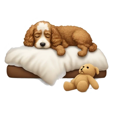 Cockapoo dog sleeping with a teddy sticker