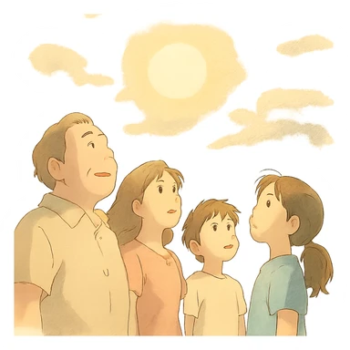 people looking up at the sun, soft colors sticker