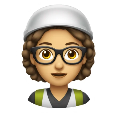mujer con gafas, piel banca, cabello castaño al hombro, casco de ingeniería sticker