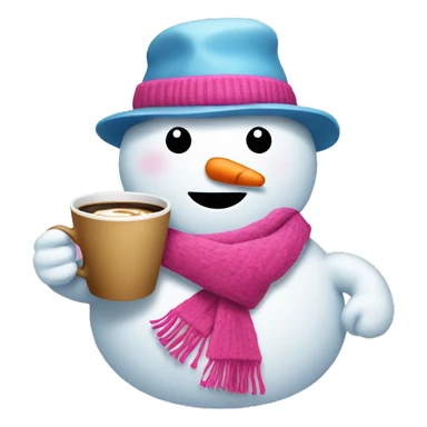 Snowman with pink scarf and a coffee  sticker