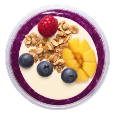 Açaí in a clear cup with layers of fruits and granola and condensed milk sticker