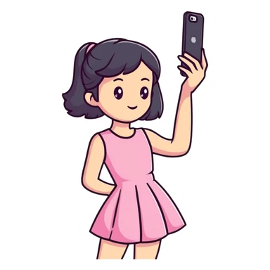 girl wearing a cute pink dress taking a selfie sticker