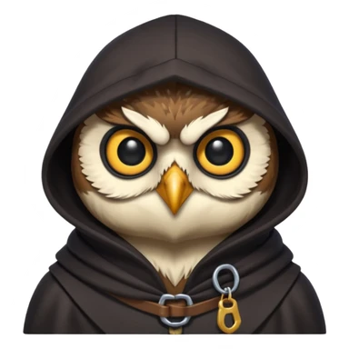 thief owl portrait, head and shoulders only, mysterious eyes, dark hood collar, silent night burglar vibe, 3D cartoon, mobile game icon style, clean background, no text, no watermark
 sticker
