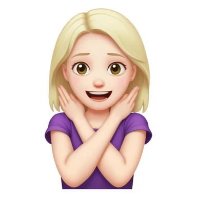 girl crossed arms holding neck scared laughing sticker