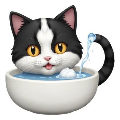 A water bowl with a cat drinking sticker