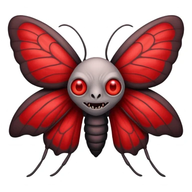 Create a scary emoji of the Mothman from point plesant west virginia with bright red eyes and as depicted in the legend. Make it less bird like and more Moth / Human hybrid sticker
