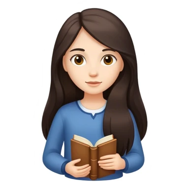 girl with fair skin and long dark hair holding a  book sticker