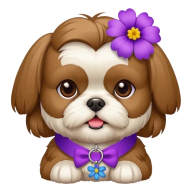 brown and white female shih tzu with purple flower collar  sticker