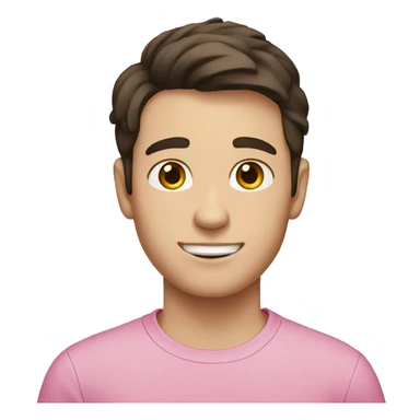 White boy with dark brown hair flipped to the side. Pink shirt.  sticker