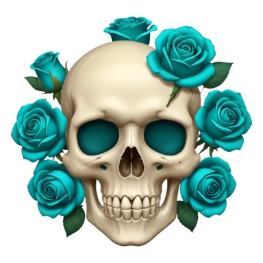 Skull with several teal teal roses on top left sticker