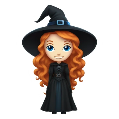 Gothic witch with blue eyes, ginger hair, smiling sticker
