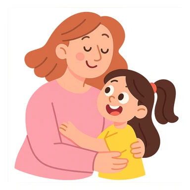 gentle mother figure, soft pastel cartoon style sticker