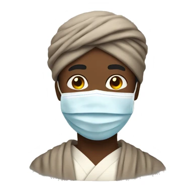 Black man with a turban wearing a robe and a face mask sticker