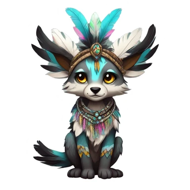 cute cool edgy fantasy animal fursona creature by griffsnuff & LiLaiRa & Falvie with exotic colors with patterns and feathers and headdress and necklace full body sticker