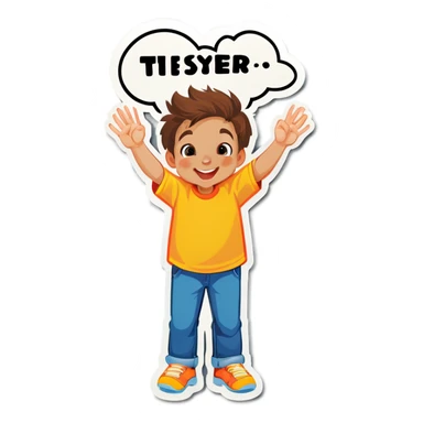Kid raising hand saying yes sticker