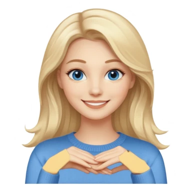 hyper realistic glamourous pale woman, Long blonde balayage hair, smiling, beige sweater & blue eyes sticker
