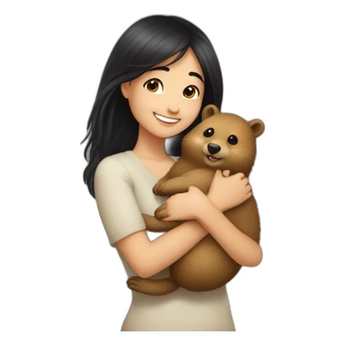 happy-girl-who-is-black-hair-and-hugging-happy-quokka sticker
