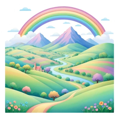  pastel rainbow hobbit landscape  sticker