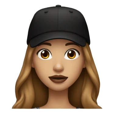 A beautiful woman wearing a black cap and black sweatshirt, big lips, brown straight long hair.  sticker
