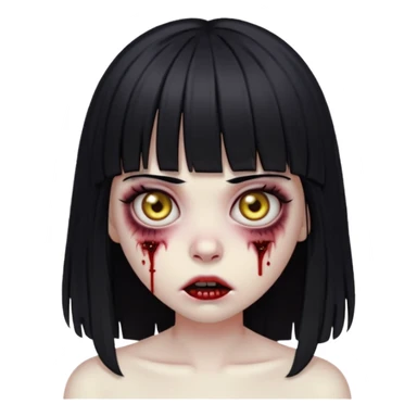 garota zombie com cabelo preto de franja e olhos puxados gótica emoji generator sticker