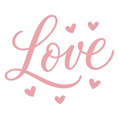 the word 'love' in pink script with hearts, no background sticker